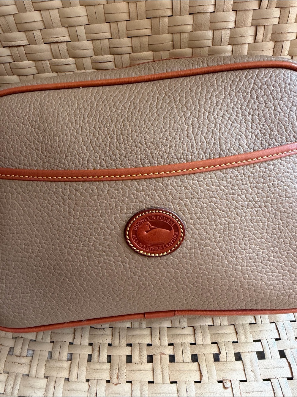 Dooney & Bourke Taupe Pebbled Leather Shoulder Bag with Carmel Trim VTG